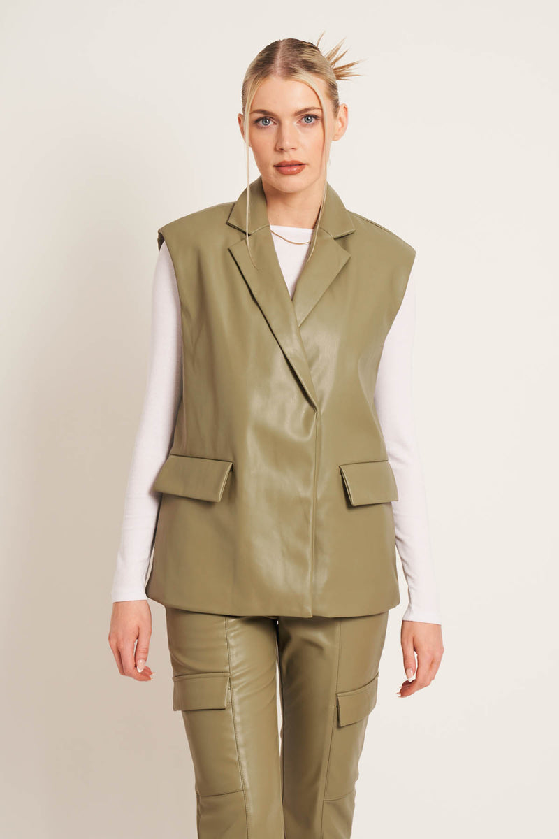 XANTHE SLEEVELESS BLAZER - OLIVE